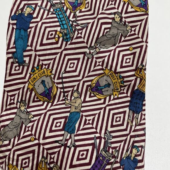 Accents Isaac Zelcer 100% Silk Necktie Tie Golfer Golf Balls Clubs Bags Novelty - Picture 2 of 8